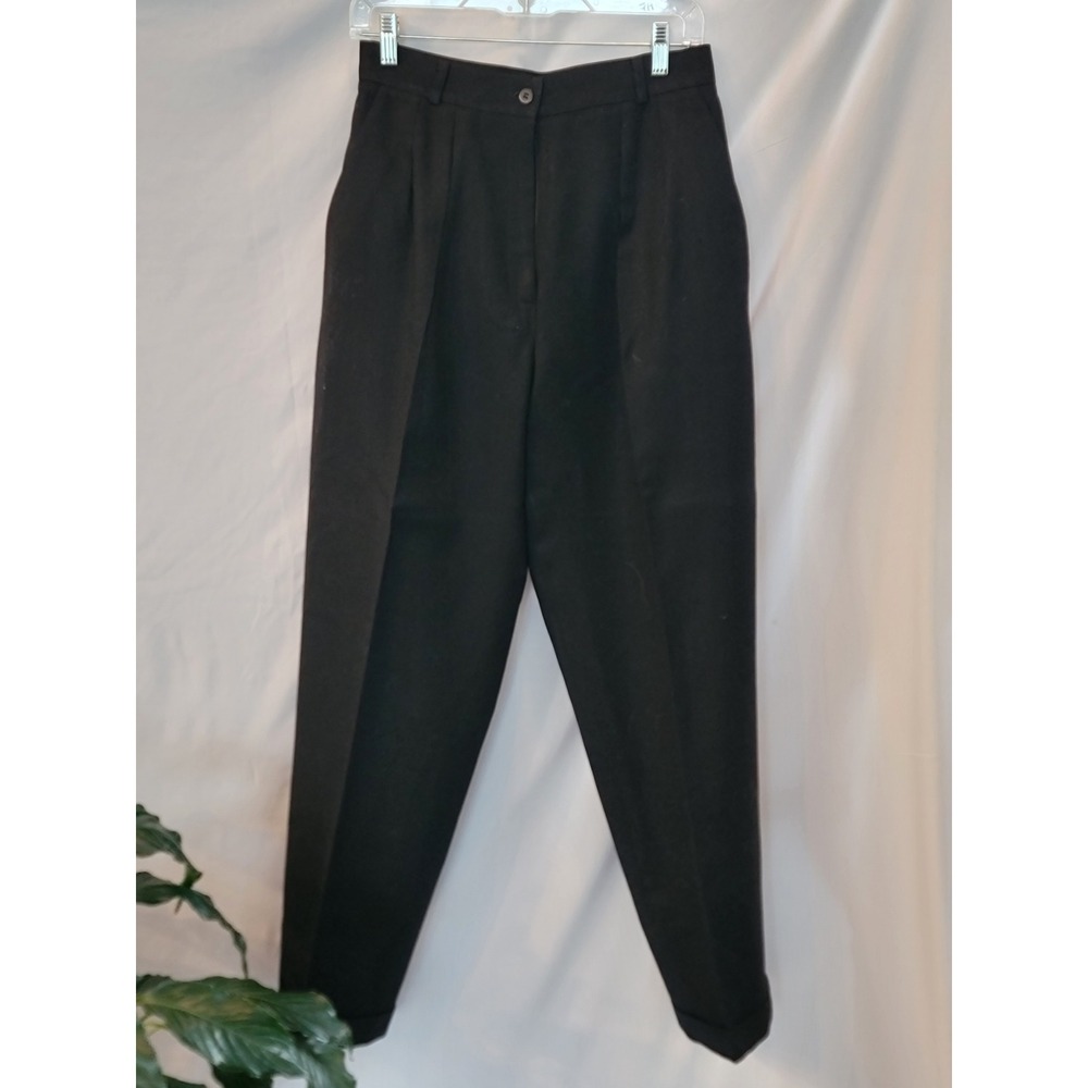 Vintage Talbots 100% Wool Black Pleated Trousers High Waist Cuffed Sz 10